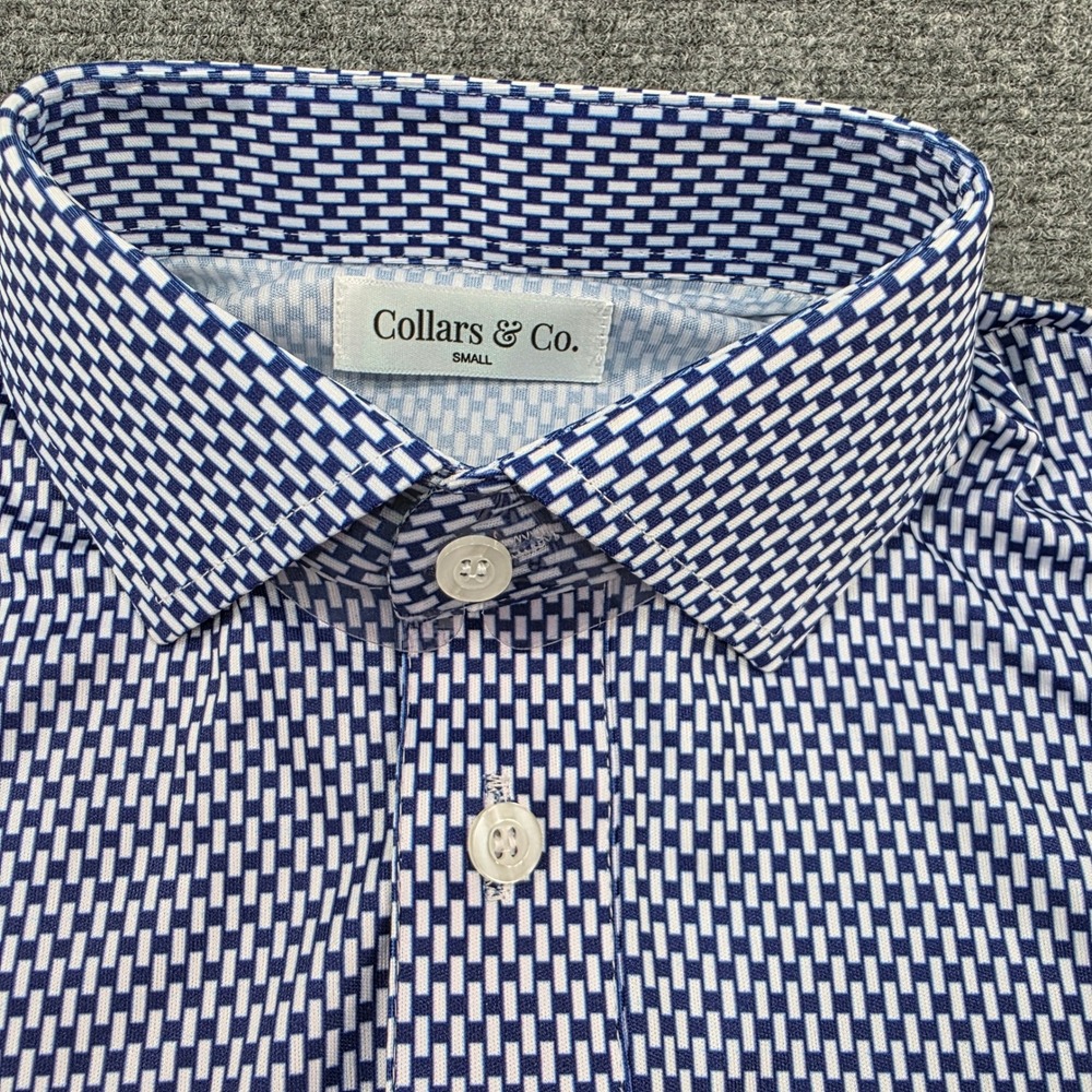 Collars & Co. Mens Small‎ Dress Collar Polo Shirt Short Sleeve Blue Pattern